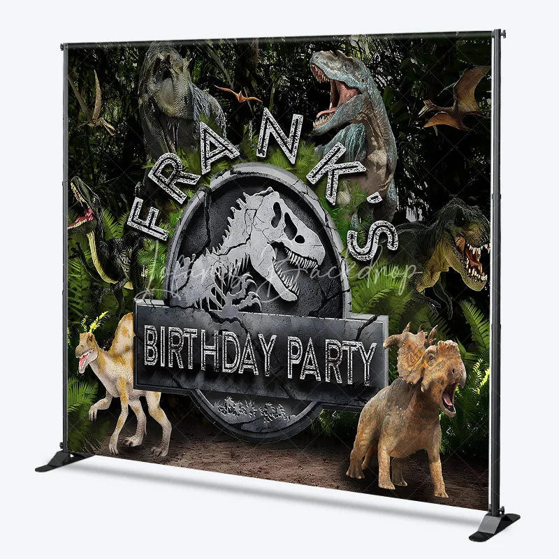 Lofaris Personalized Dinosaur Custom Birthday Backdrop Jurassic World Style T-Rex Jungle Forest Party Decoration