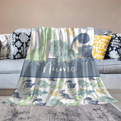 Lofaris Personalized Dinosaur Name Blanket for Boys Cute Watercolor Dino Pattern Custom Nursery Bedding Baby Shower Gift