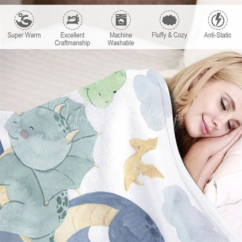 Lofaris Personalized Dinosaur Name Blanket for Boys Cute Watercolor Dino Pattern Custom Nursery Bedding Baby Shower Gift