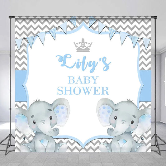 Lofaris Personalized Elephant Baby Shower Backdrop Blue Little Peanut Grey Chevron Party Supplies for Boy