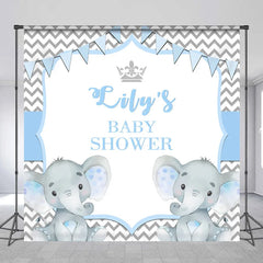 Lofaris Personalized Elephant Baby Shower Backdrop Blue Little Peanut Grey Chevron Party Supplies for Boy