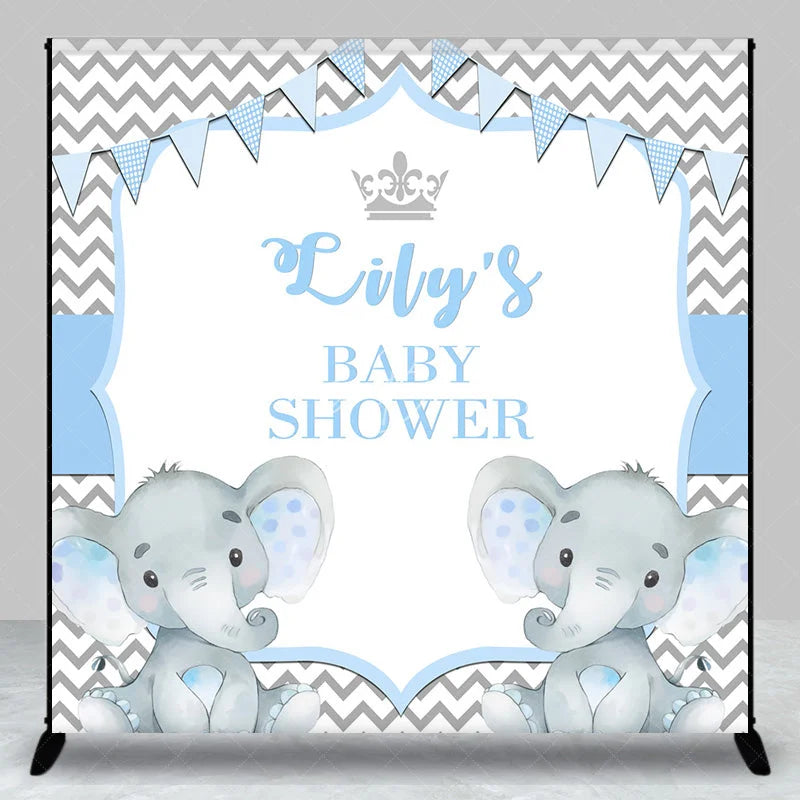Lofaris Personalized Elephant Baby Shower Backdrop Blue Little Peanut Grey Chevron Party Supplies for Boy