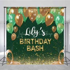Lofaris Personalized Emerald Green Custom Birthday Backdrop Gold Balloons Glitter Men Women Party Photography Background