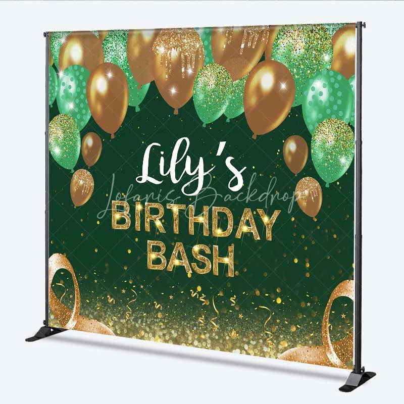 Lofaris Personalized Emerald Green Custom Birthday Backdrop Gold Balloons Glitter Men Women Party Photography Background