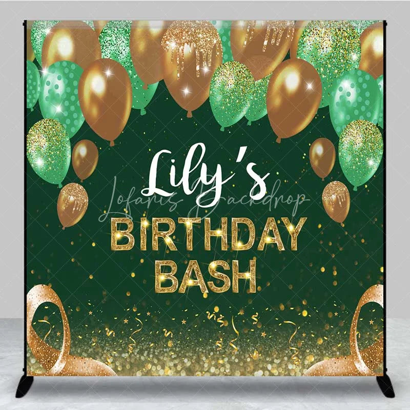 Lofaris Personalized Emerald Green Custom Birthday Backdrop Gold Balloons Glitter Men Women Party Photography Background