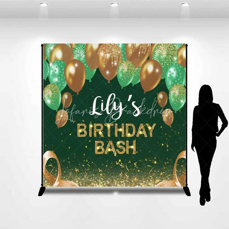 Lofaris Personalized Emerald Green Custom Birthday Backdrop Gold Balloons Glitter Men Women Party Photography Background