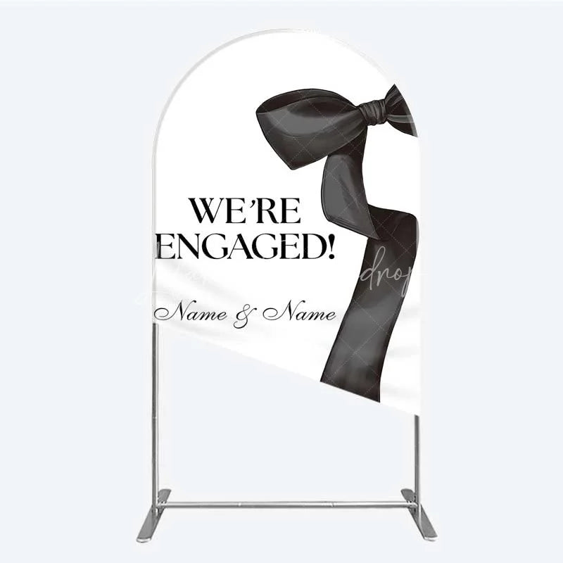 Lofaris Personalized Engagement Arch Backdrop Black Bow Minimalist Wedding Sign Decoration