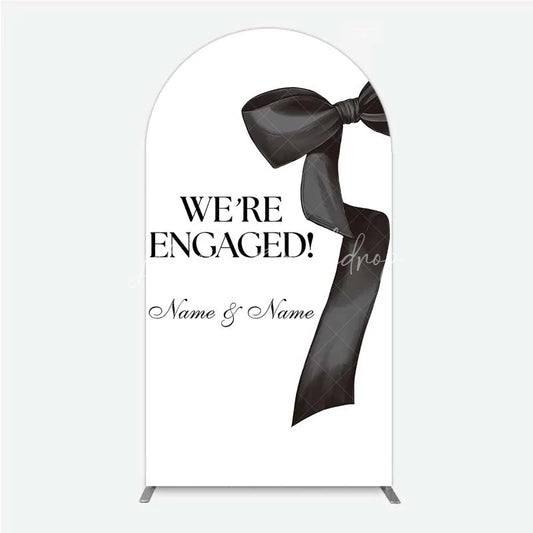 Lofaris Personalized Engagement Arch Backdrop Black Bow Minimalist Wedding Sign Decoration