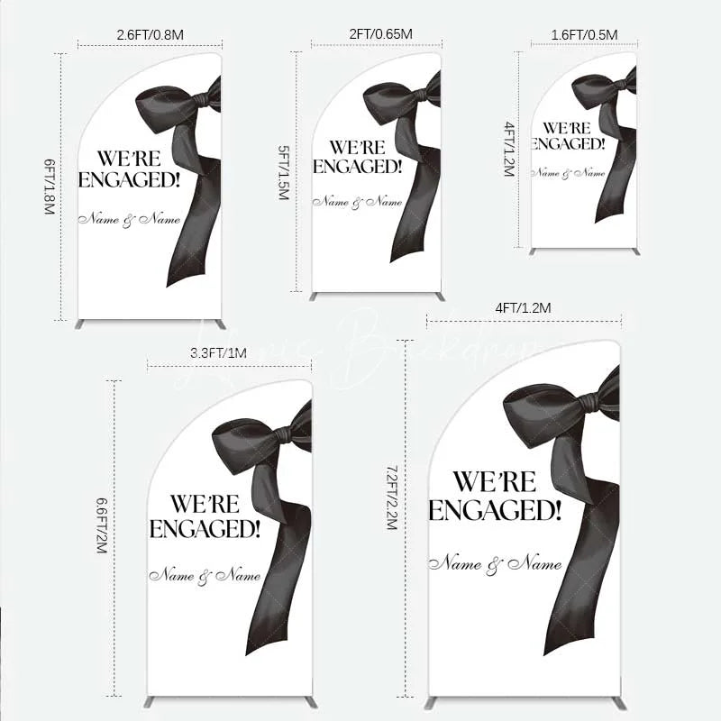 Lofaris Personalized Engagement Half Moon Arch Backdrop Black Bow Minimalist Wedding Sign Decoration