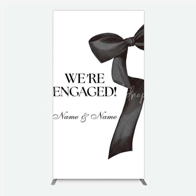Lofaris Personalized Engagement Rectangle Backdrop Black Bow Minimalist Wedding Sign Decoration
