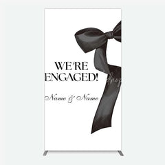 Lofaris Personalized Engagement Rectangle Backdrop Black Bow Minimalist Wedding Sign Decoration
