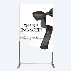 Lofaris Personalized Engagement Rectangle Backdrop Black Bow Minimalist Wedding Sign Decoration