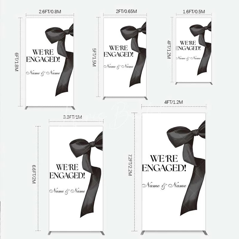 Lofaris Personalized Engagement Rectangle Backdrop Black Bow Minimalist Wedding Sign Decoration