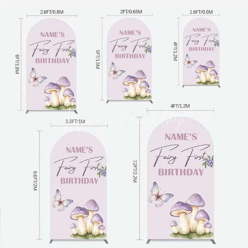 Lofaris Personalized Fairy First Birthday Arch Backdrop Watercolor Mushroom Butterfly Decor