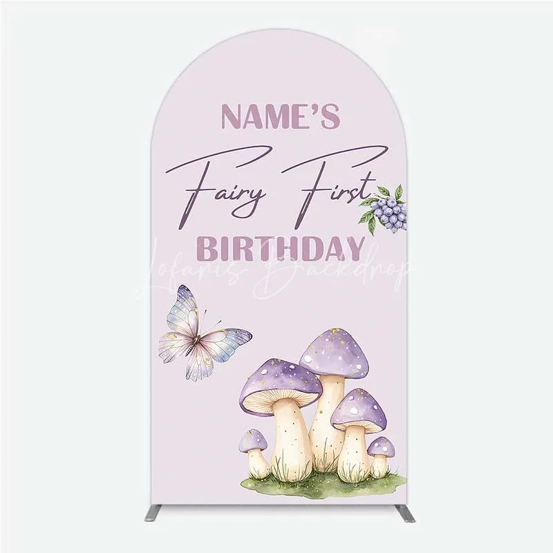 Lofaris Personalized Fairy First Birthday Arch Backdrop Watercolor Mushroom Butterfly Decor