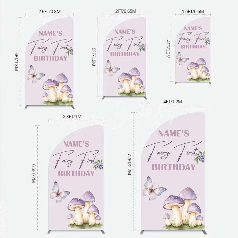 Lofaris Personalized Fairy First Birthday Half Moon Arch Backdrop Watercolor Mushroom Butterfly Decor