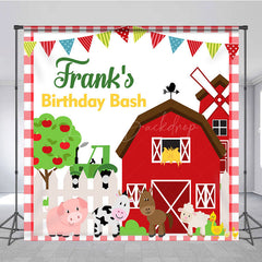 Lofaris Personalized Farm Animals Birthday Bash Backdrop Red Barnyard and Tractor Theme Custom Name Party for Boy