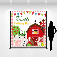 Lofaris Personalized Farm Animals Birthday Bash Backdrop Red Barnyard and Tractor Theme Custom Name Party for Boy