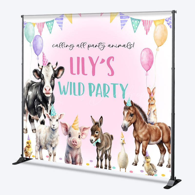 Lofaris Personalized Farm Animals Wild Party Backdrop Watercolor Barnyard Friends Custom Name Birthday for Girl