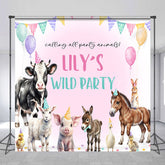 Lofaris Personalized Farm Animals Wild Party Backdrop Watercolor Barnyard Friends Custom Name Birthday for Girl