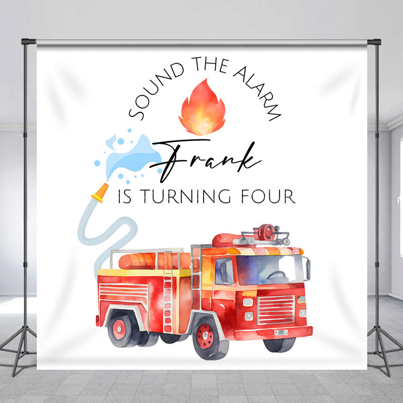 Lofaris Personalized Fire Truck 4th Birthday Backdrop Sound The Alarm Firefighter Theme Custom Name Watercolor Party Decor