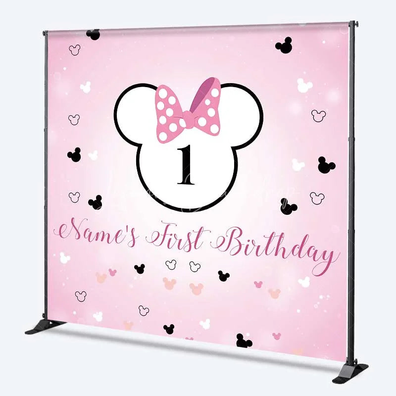 Lofaris Personalized First Birthday Backdrop Pink Polka Dot Mouse Ears and Bow Baby Girl 1st Background