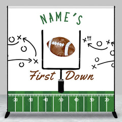 Lofaris Personalized First Down 1st Birthday Backdrop Football Field and Goal Post Sports Background Custom Name Boys Party Decor