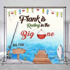 Lofaris Personalized Fishing First Birthday Backdrop The Big One Rustic Party Decor Reeling in Theme Photo Banner for Boy