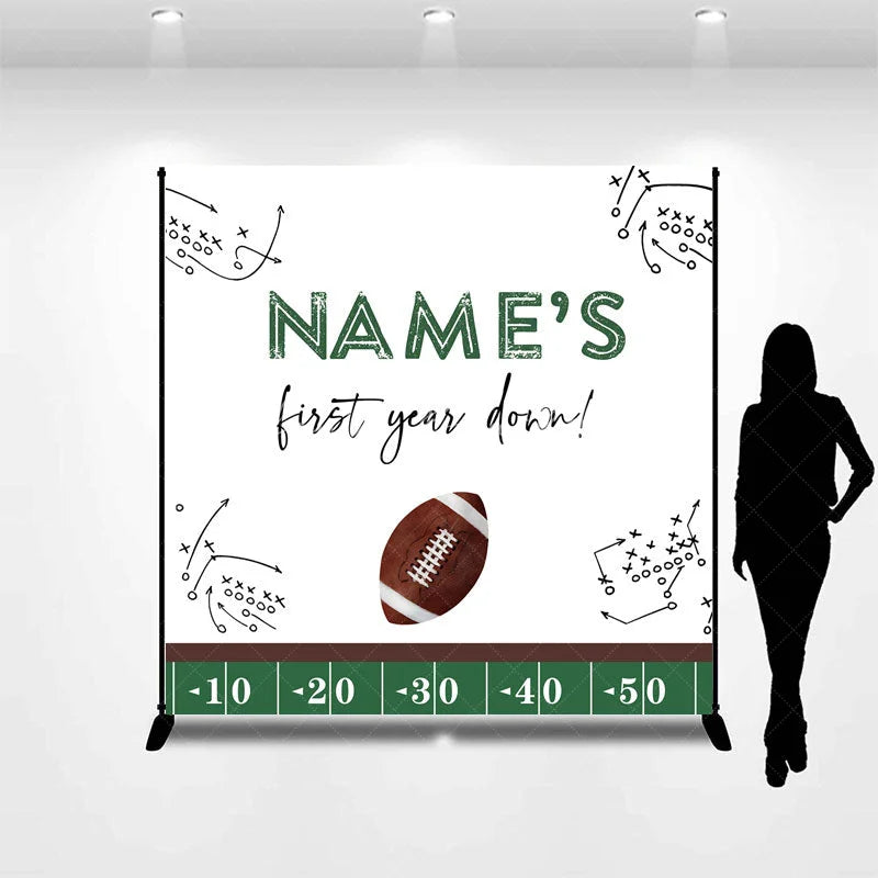 Lofaris Personalized Football First Year Down Birthday Backdrop Custom Name 1st Party Banner