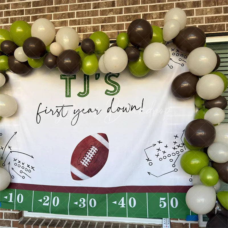 Lofaris Personalized Football First Year Down Birthday Backdrop Custom Name 1st Party Banner