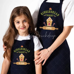 Lofaris Personalized Gingerbread Family Apron Custom Name Christmas Baking Wear Matching Outfit for Cookie Decorating Party
