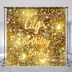 Lofaris Personalized Gold Glitter Custom Birthday Backdrop Sparkling Sequin Design for Festive Party Celebration Decor