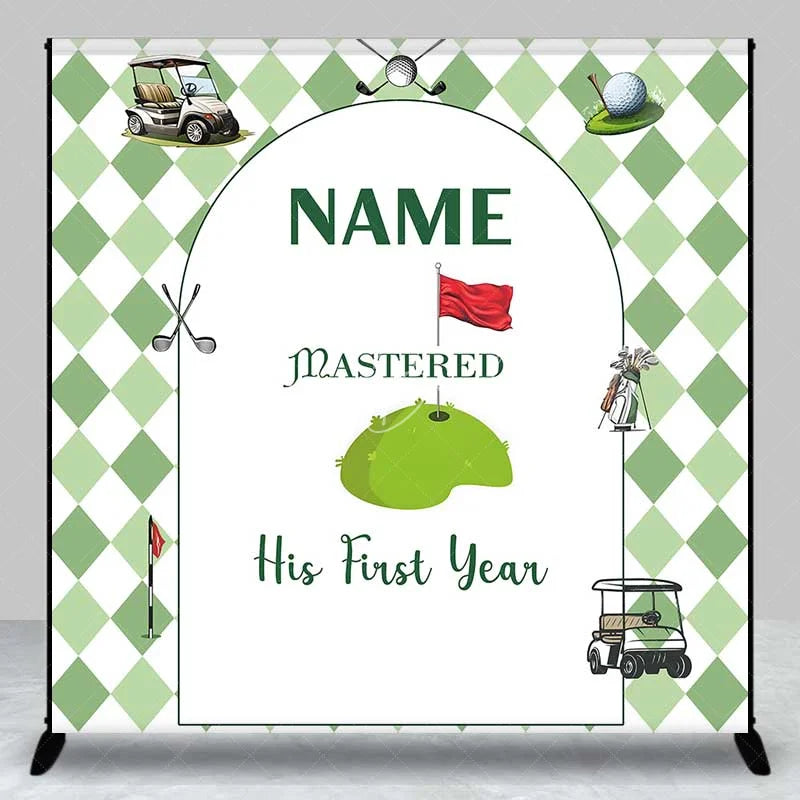 Lofaris Personalized Golf First Birthday Backdrop Mastered His Year Argyle Green Party Decoration