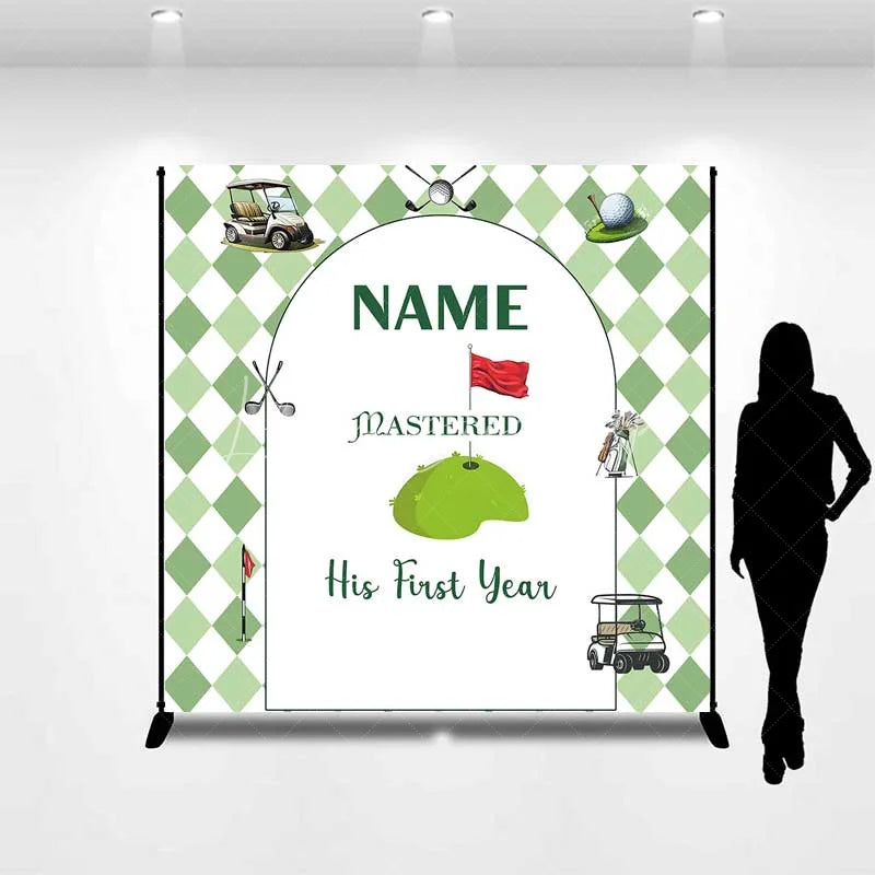 Lofaris Personalized Golf First Birthday Backdrop Mastered His Year Argyle Green Party Decoration