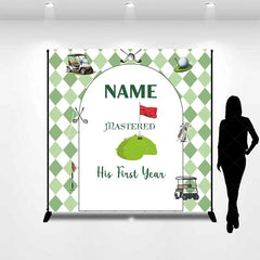 Lofaris Personalized Golf First Birthday Backdrop Mastered His Year Argyle Green Party Decoration