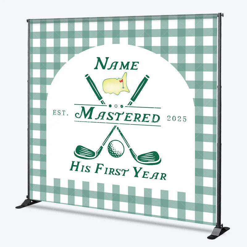 Lofaris Personalized Golf First Year Down Birthday Backdrop Custom Name Green Gingham Sports Party Banner
