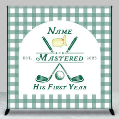 Lofaris Personalized Golf First Year Down Birthday Backdrop Custom Name Green Gingham Sports Party Banner