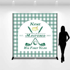 Lofaris Personalized Golf First Year Down Birthday Backdrop Custom Name Green Gingham Sports Party Banner