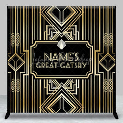 Lofaris Personalized Great Gatsby Birthday Backdrop Custom Name Art Deco Gold and Black Party Banner