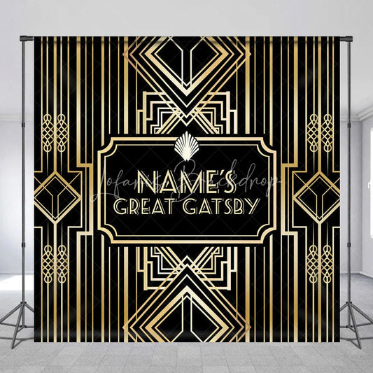 Lofaris Personalized Great Gatsby Birthday Backdrop Custom Name Art Deco Gold and Black Party Banner