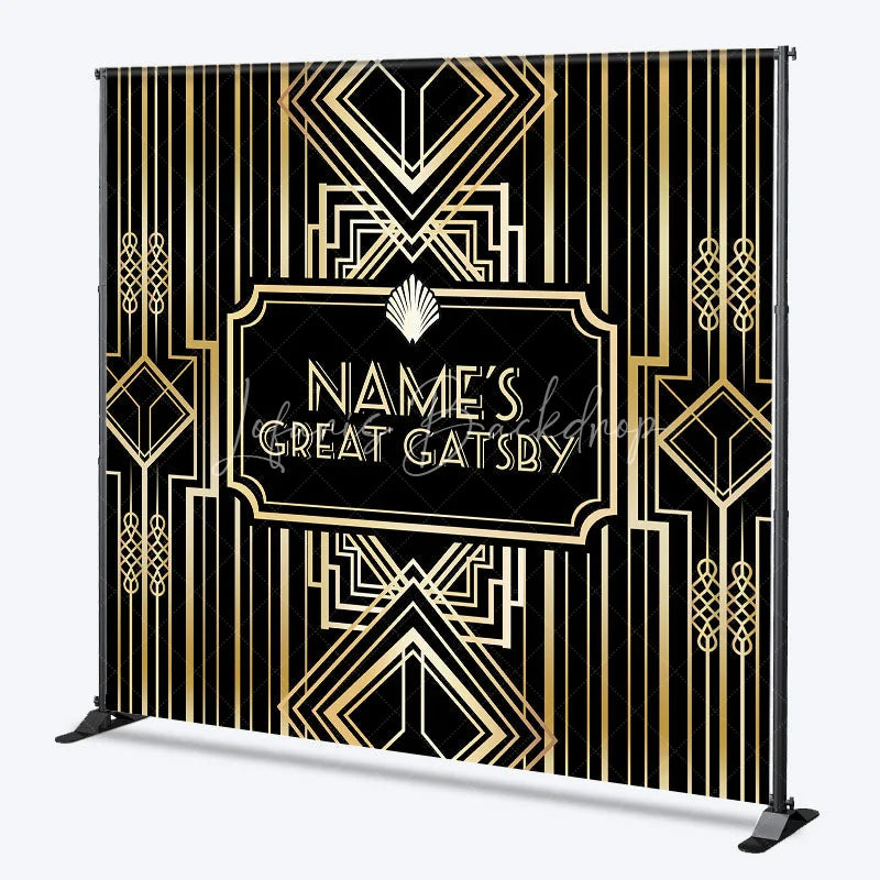 Lofaris Personalized Great Gatsby Birthday Backdrop Custom Name Art Deco Gold and Black Party Banner