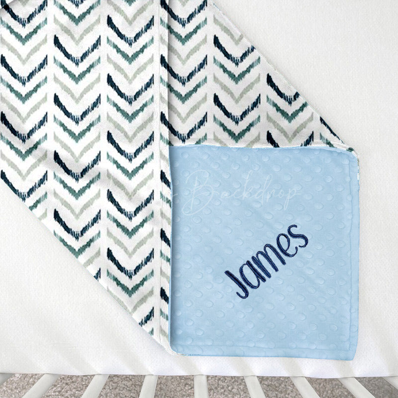 Lofaris Personalized Green Wave Stripe Minky Baby Blanket