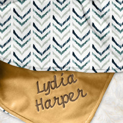 Lofaris Personalized Green Wave Stripe Minky Baby Blanket