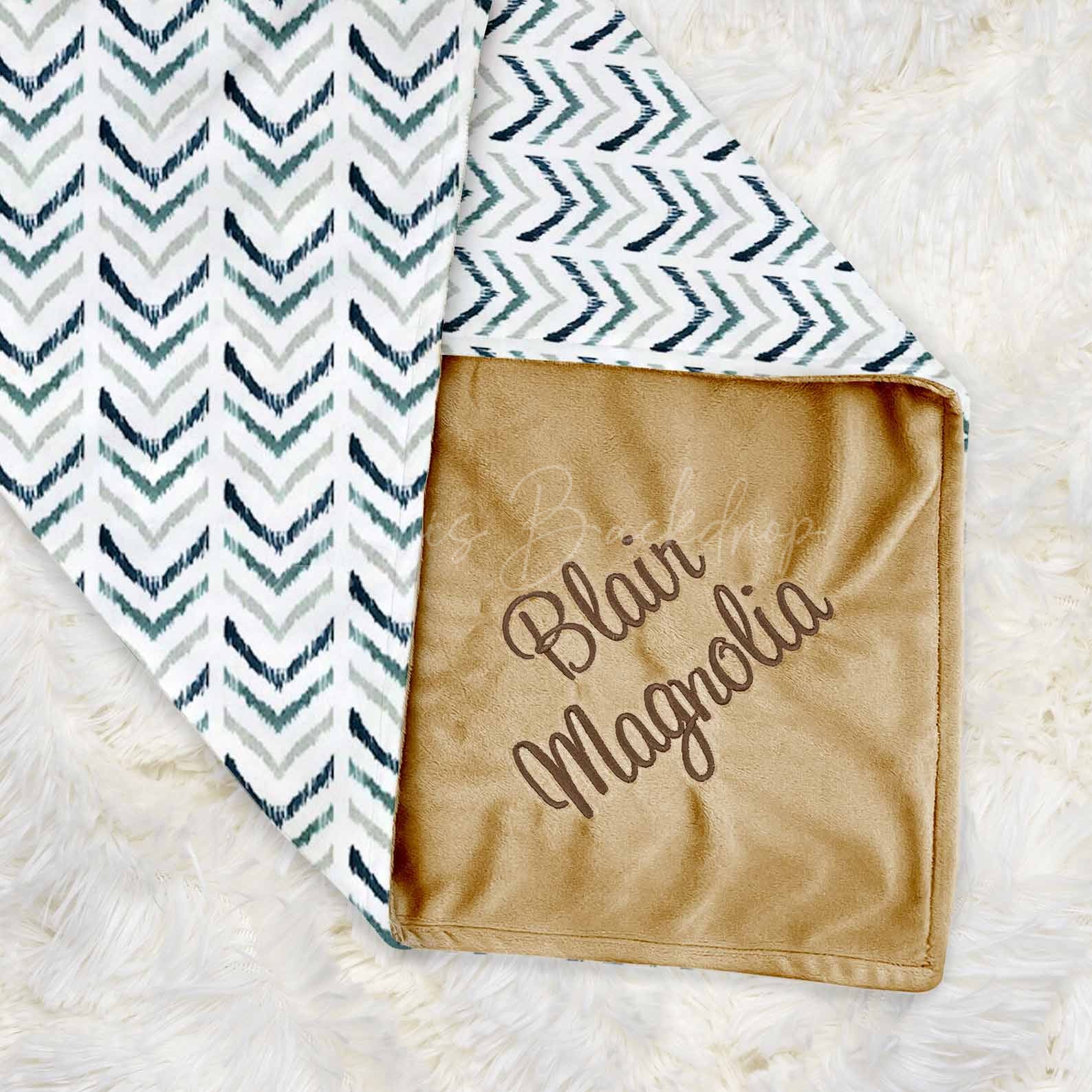 Lofaris Personalized Green Wave Stripe Minky Baby Blanket
