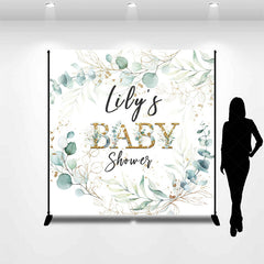 Lofaris Personalized Greenery Baby Shower Backdrop Eucalyptus Wreath with Gold Accents Custom Name Botanical Decor
