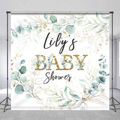 Lofaris Personalized Greenery Baby Shower Backdrop Eucalyptus Wreath with Gold Accents Custom Name Botanical Decor