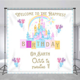 Lofaris Personalized Happiest Birthday on Earth Backdrop Fairytale Castle First Princess Theme Party Decor