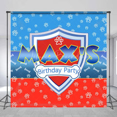 Lofaris Personalized Hero Shield Birthday Backdrop Blue and Red Paw Prints with Bone Pattern Background Custom Name Kids Party Decor
