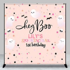 Lofaris Personalized Hey Boo 1st Birthday Backdrop Pink Halloween Spooktacular Theme Custom Name Cute Ghost Party Decor