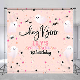 Lofaris Personalized Hey Boo 1st Birthday Backdrop Pink Halloween Spooktacular Theme Custom Name Cute Ghost Party Decor